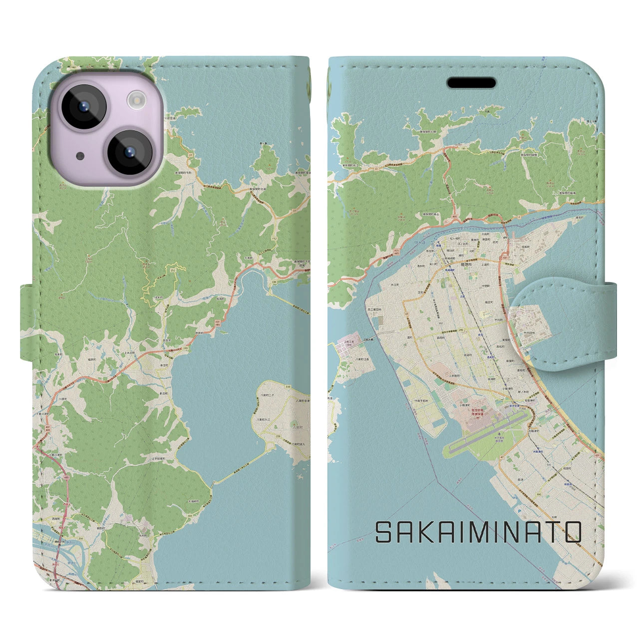 【境港(鳥取県)】地図柄iPhoneケース(手帳タイプ)ナチュラル・iPhone 14 用