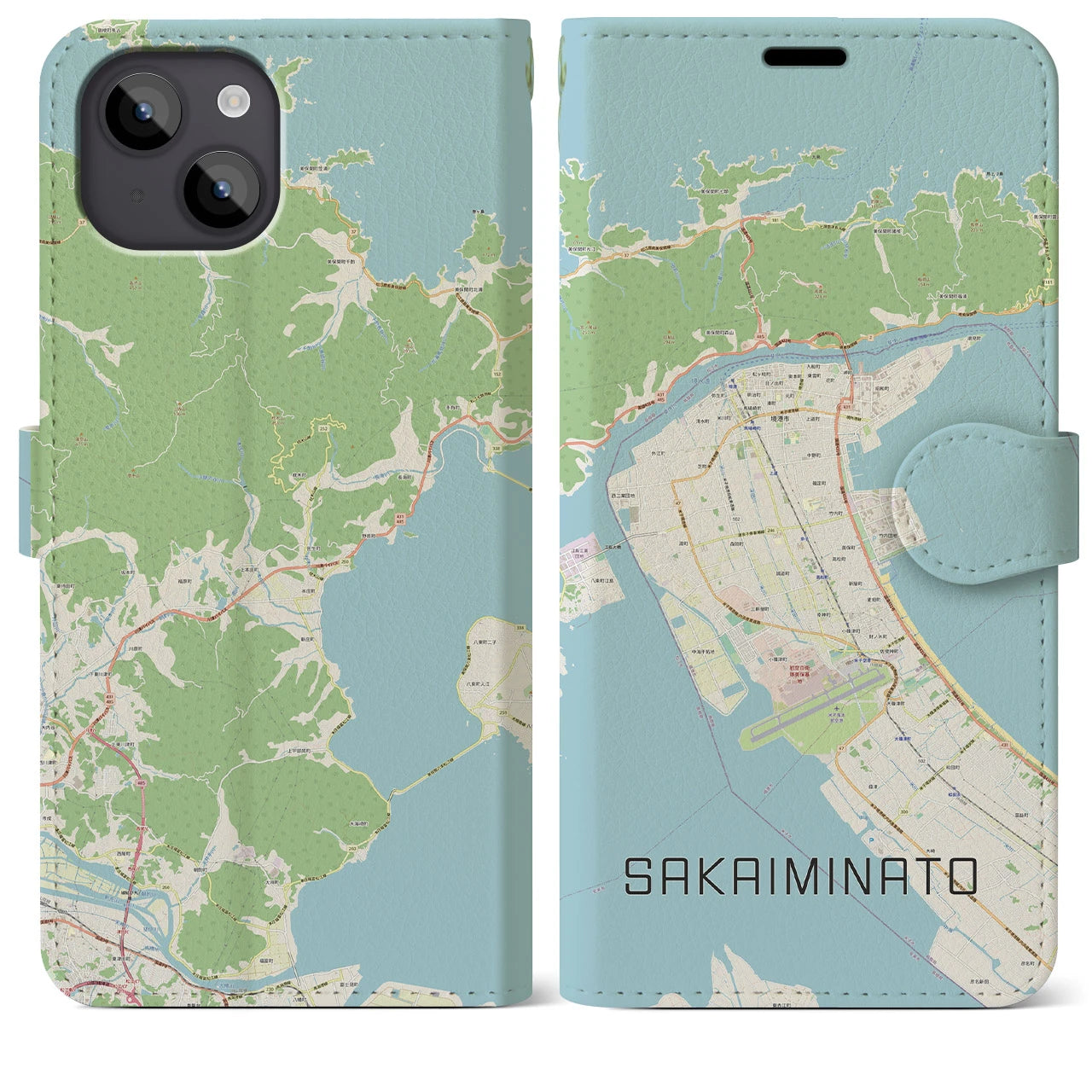 【境港(鳥取県)】地図柄iPhoneケース(手帳タイプ)ナチュラル・iPhone 14 Plus 用