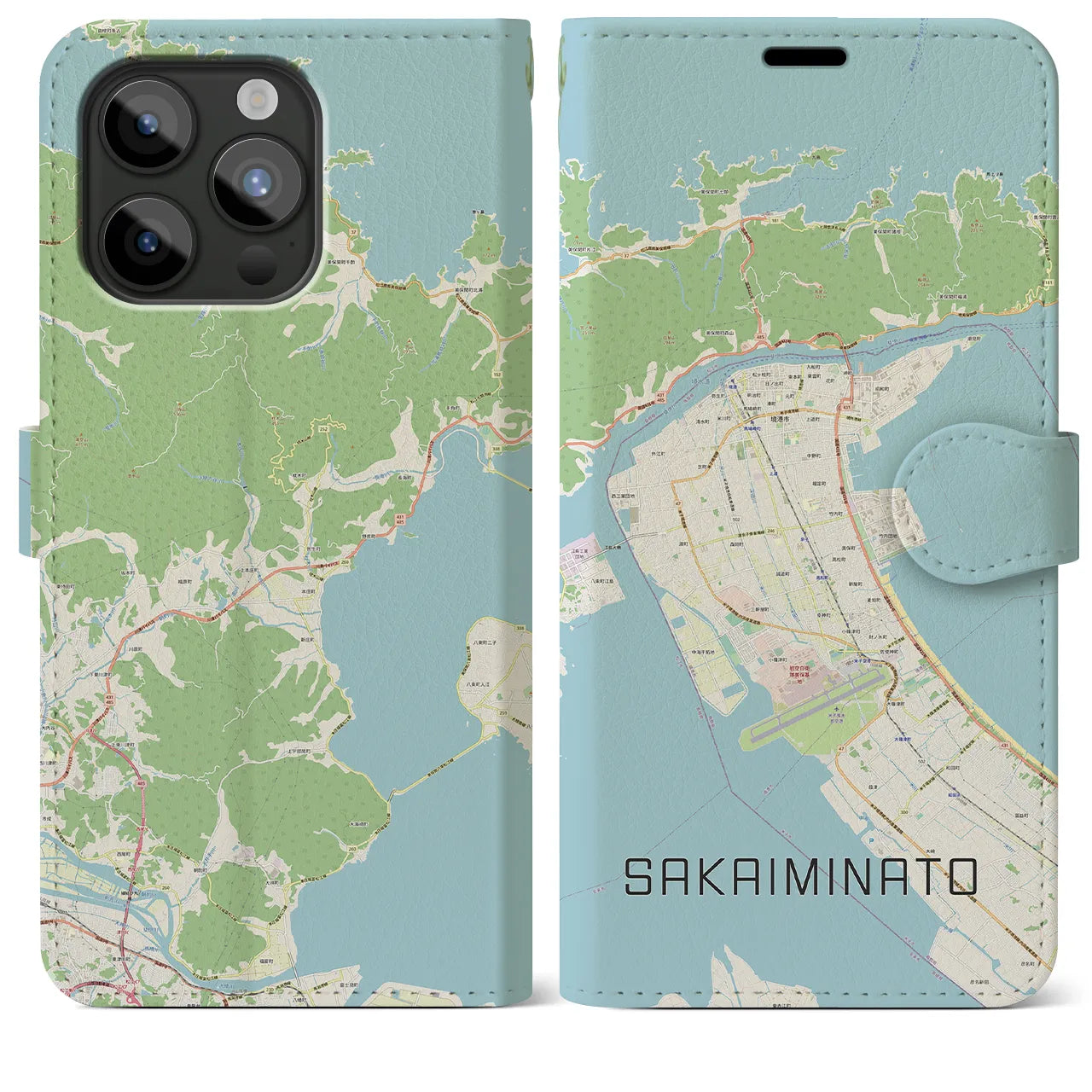 【境港(鳥取県)】地図柄iPhoneケース(手帳タイプ)ナチュラル・iPhone 15 Pro Max 用