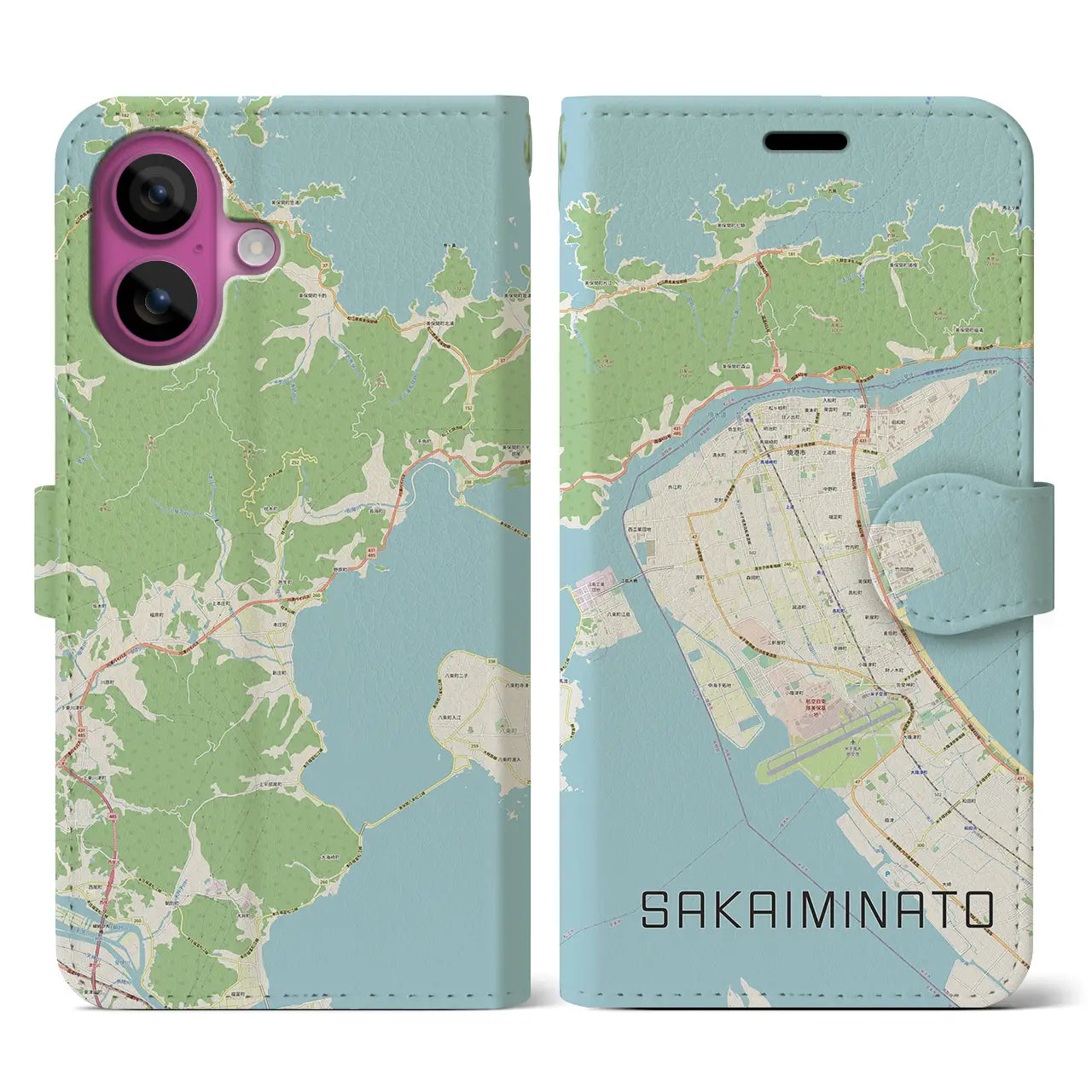 【境港(鳥取県)】地図柄iPhoneケース(手帳タイプ)ナチュラル・iPhone 16 Pro 用