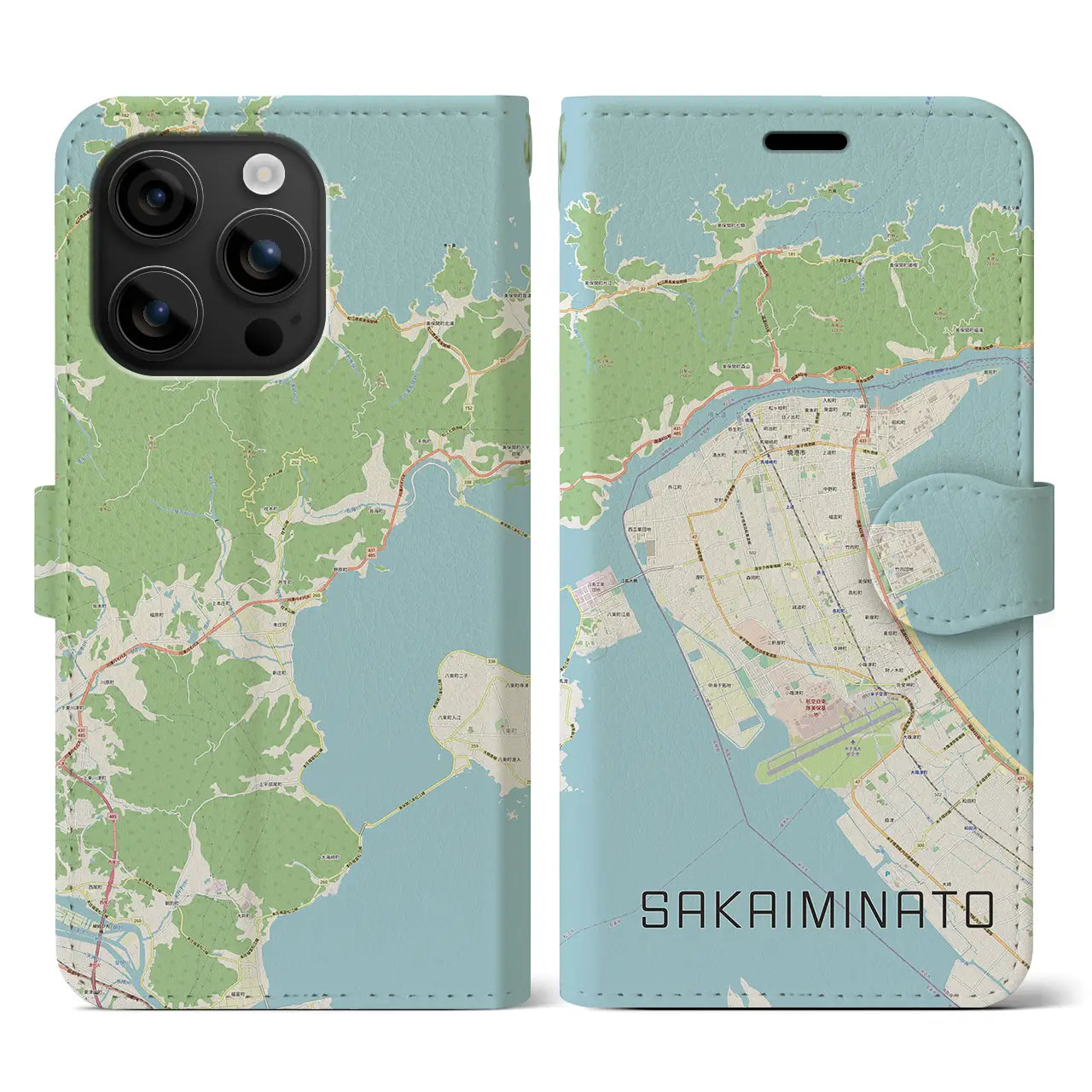 【境港(鳥取県)】地図柄iPhoneケース(手帳タイプ)ナチュラル・iPhone 16 用