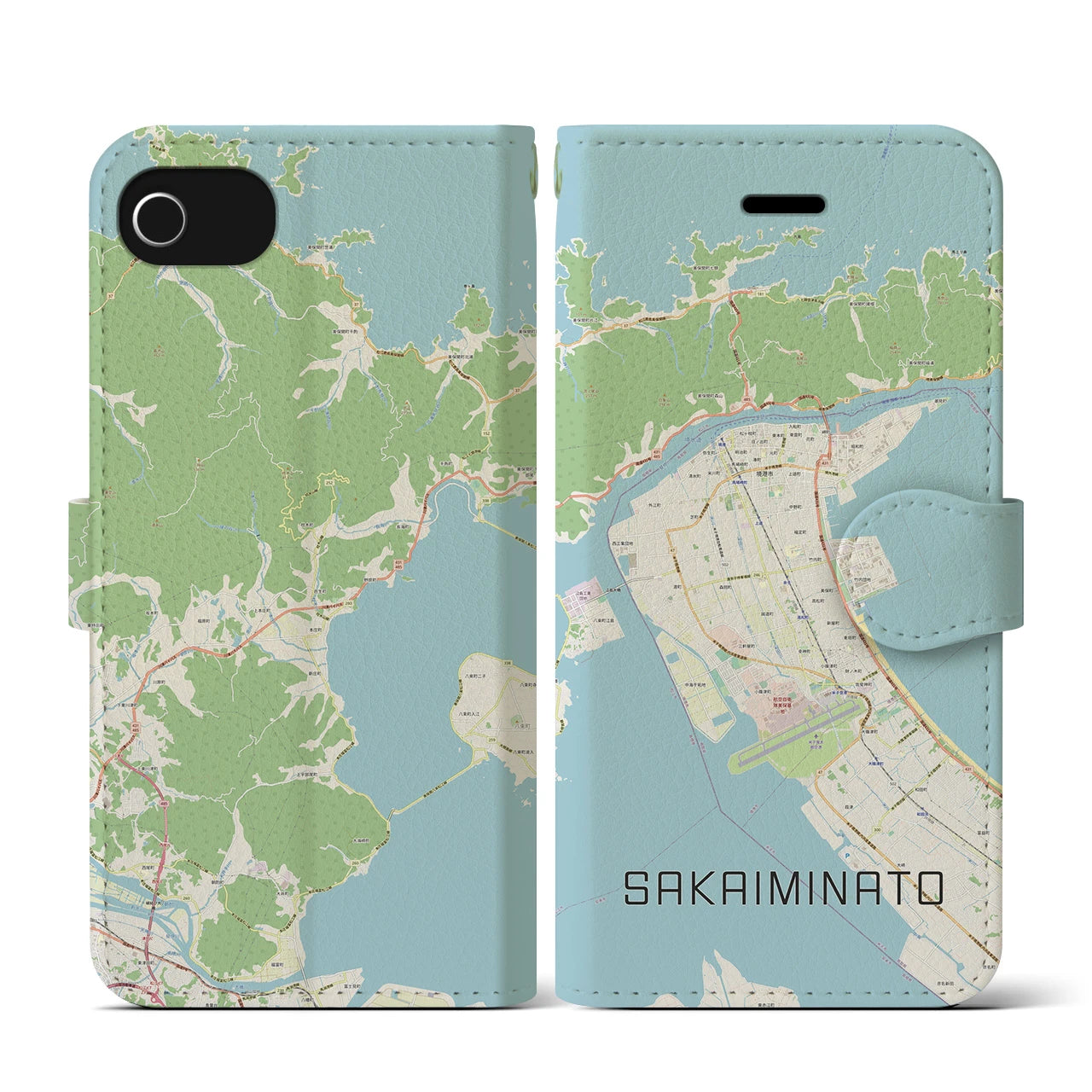 【境港(鳥取県)】地図柄iPhoneケース(手帳タイプ)ナチュラル・iPhone SE(第3 / 第2世代) / 8 / 7 / 6s / 6 用