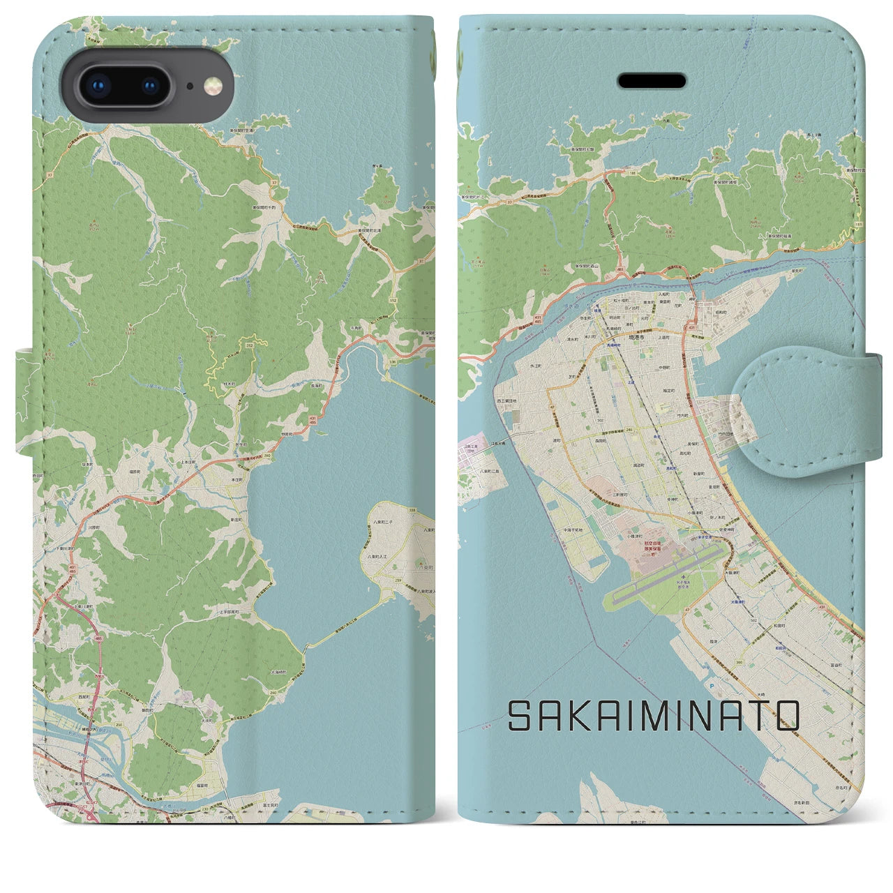 【境港(鳥取県)】地図柄iPhoneケース(手帳タイプ)ナチュラル・iPhone 8Plus /7Plus / 6sPlus / 6Plus 用