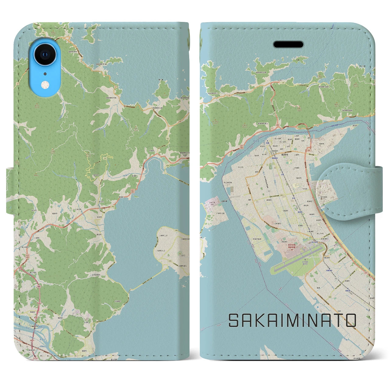 【境港(鳥取県)】地図柄iPhoneケース(手帳タイプ)ナチュラル・iPhone XR 用