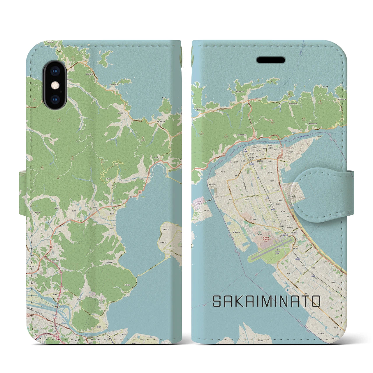 【境港(鳥取県)】地図柄iPhoneケース(手帳タイプ)ナチュラル・iPhone XS / X 用