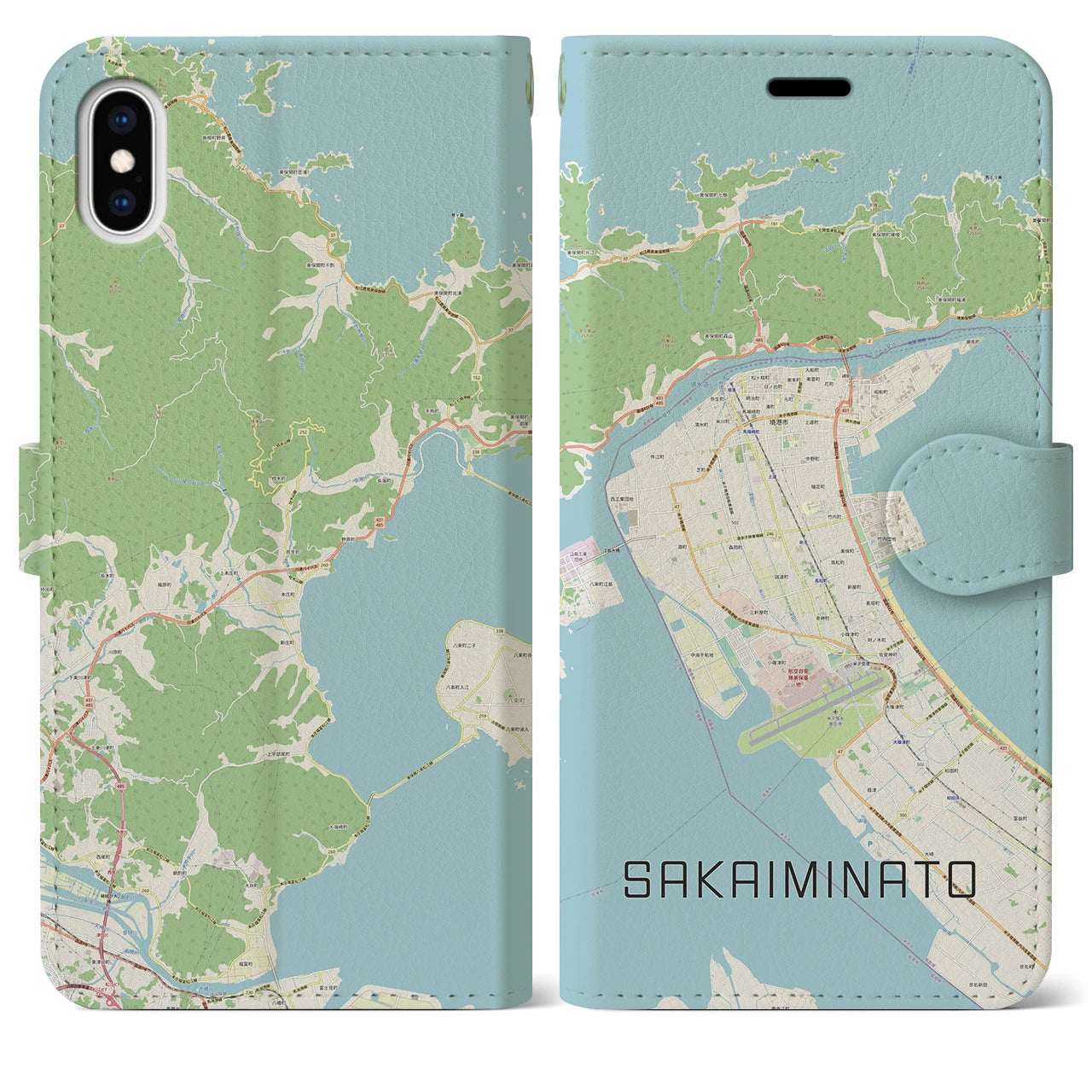 【境港(鳥取県)】地図柄iPhoneケース(手帳タイプ)ナチュラル・iPhone XS Max 用