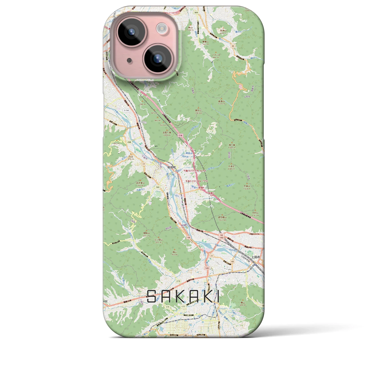 【坂城(長野県)】地図柄iPhoneケース(バックカバータイプ)