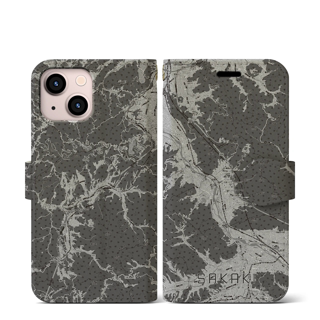 【坂城(長野県)】地図柄iPhoneケース(手帳タイプ)