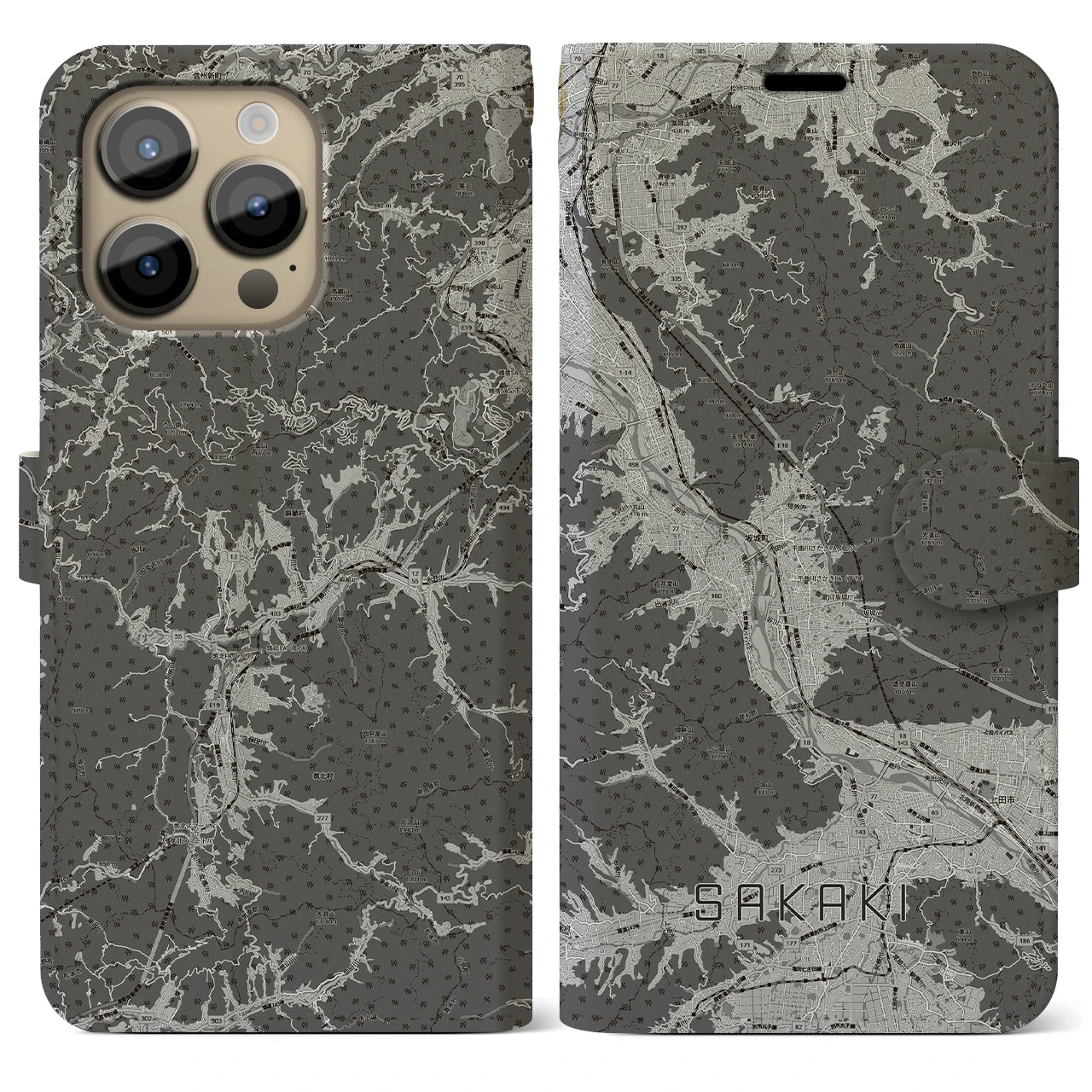 【坂城(長野県)】地図柄iPhoneケース(手帳タイプ)