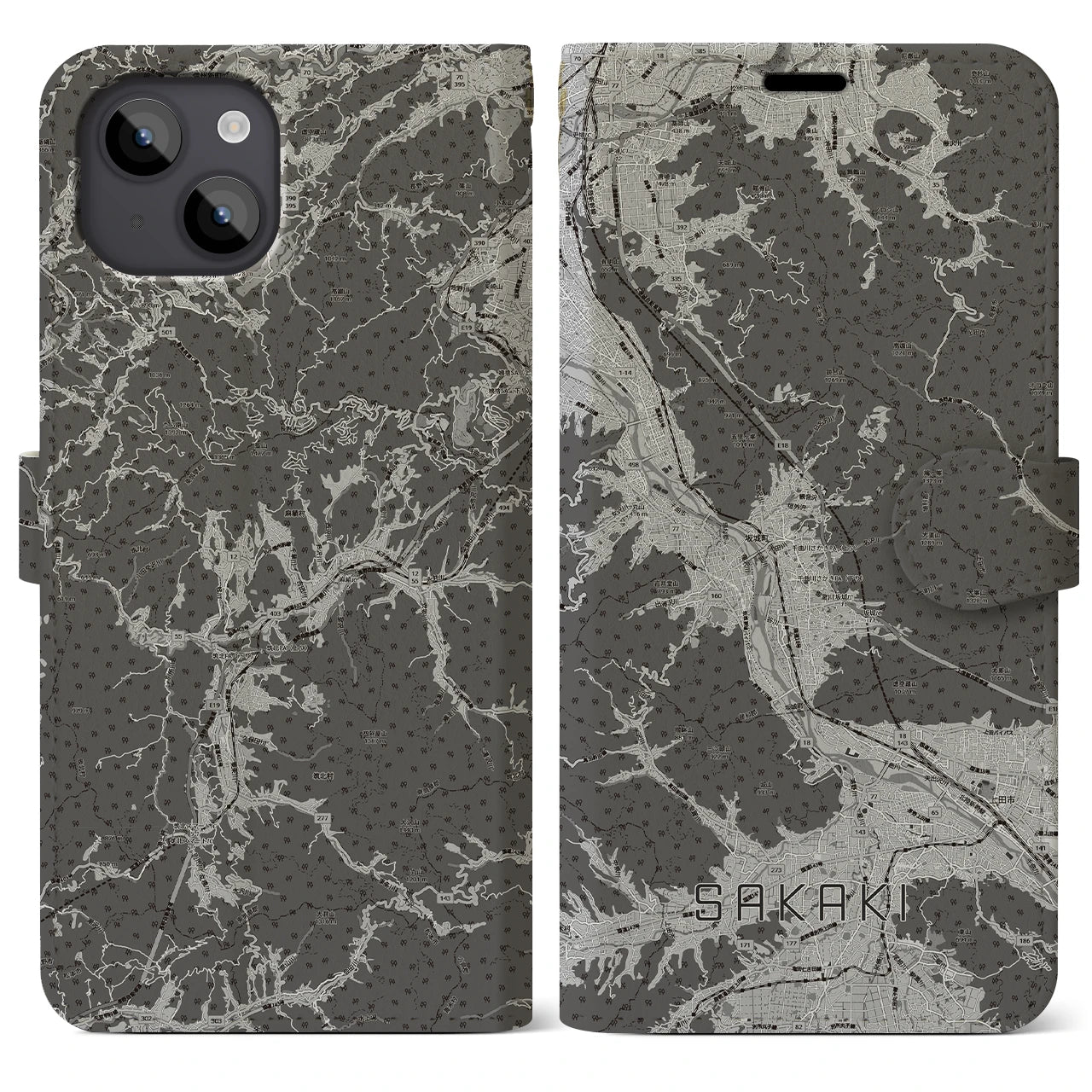 【坂城(長野県)】地図柄iPhoneケース(手帳タイプ)