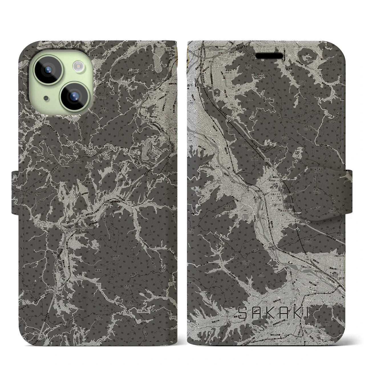 【坂城(長野県)】地図柄iPhoneケース(手帳タイプ)