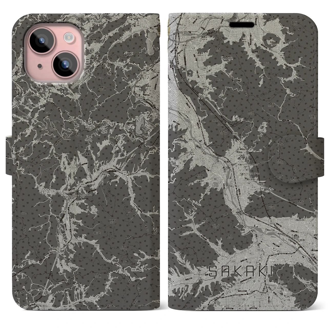 【坂城(長野県)】地図柄iPhoneケース(手帳タイプ)