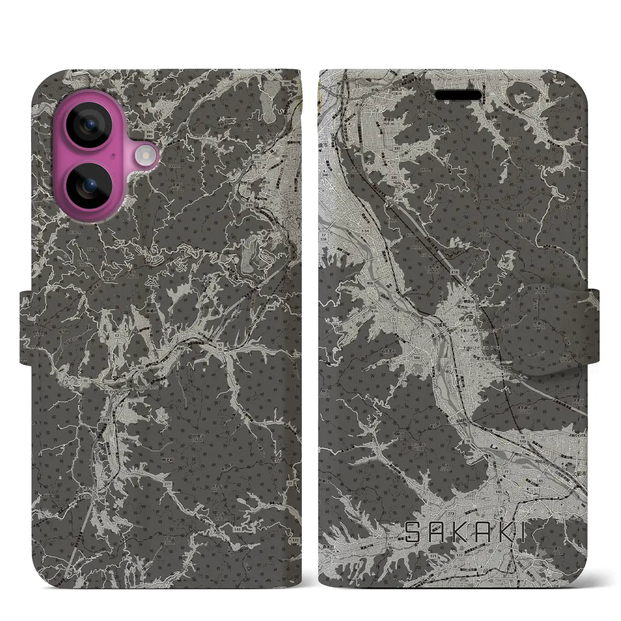 【坂城(長野県)】地図柄iPhoneケース(手帳タイプ)