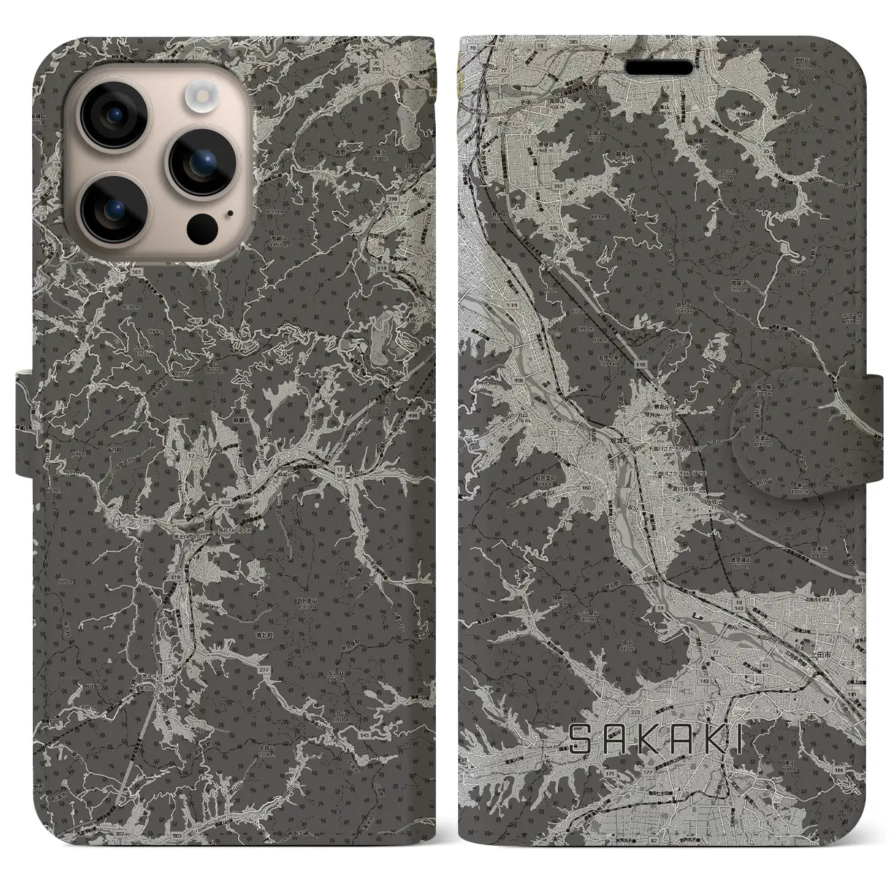 【坂城(長野県)】地図柄iPhoneケース(手帳タイプ)