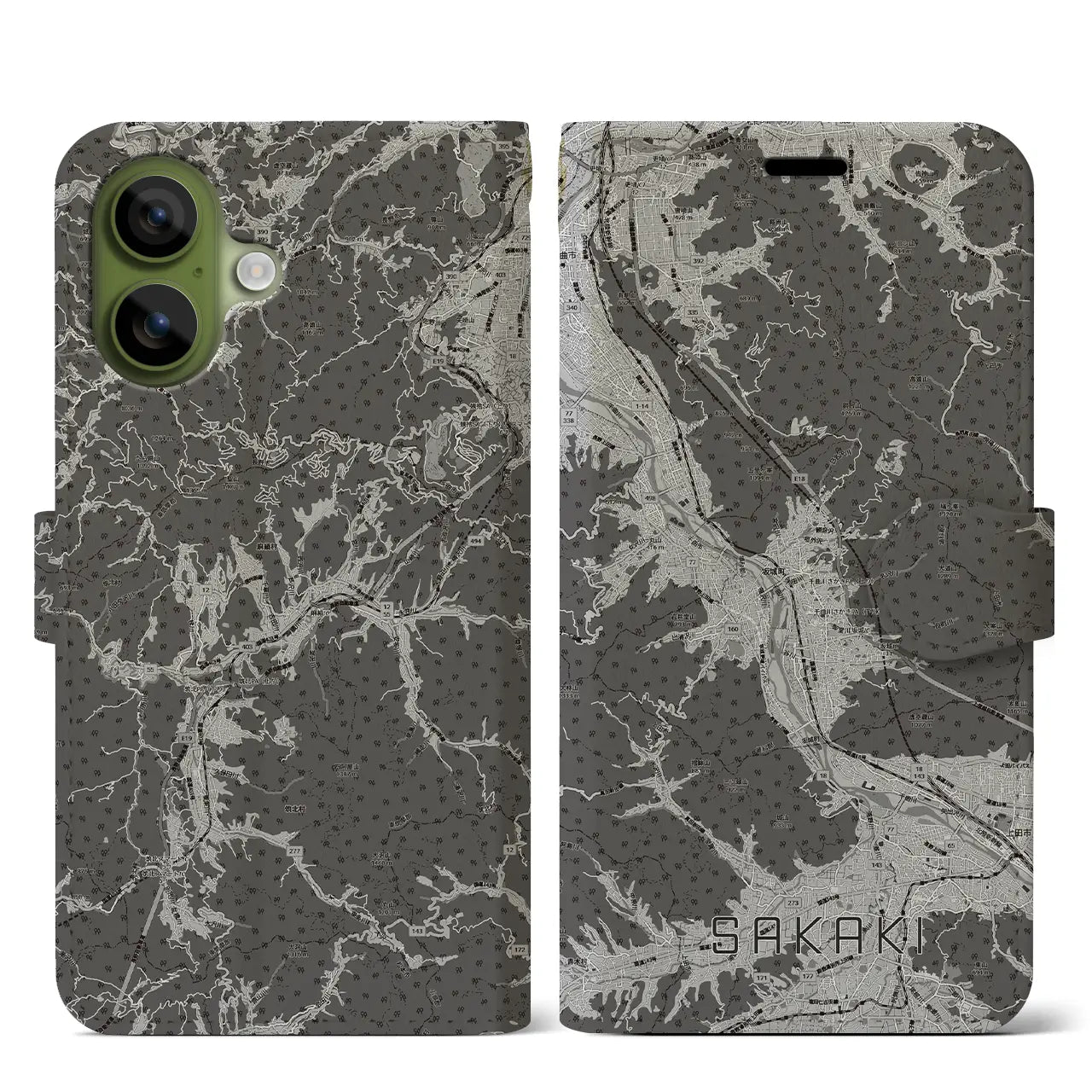 【坂城(長野県)】地図柄iPhoneケース(手帳タイプ)