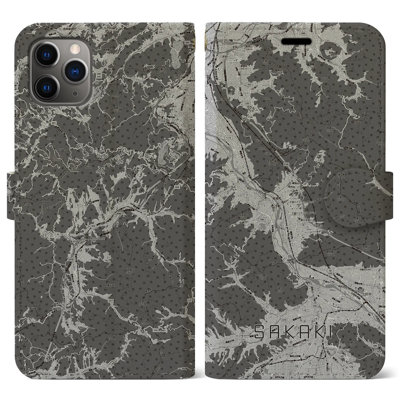 【坂城(長野県)】地図柄iPhoneケース(手帳タイプ)