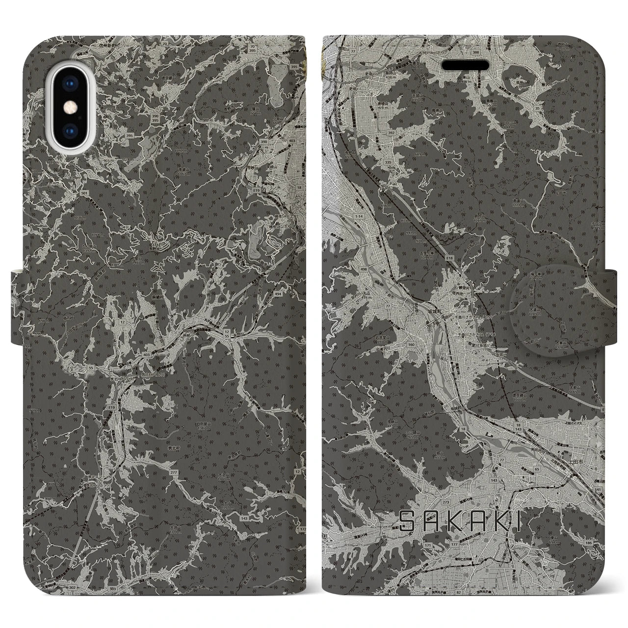 【坂城(長野県)】地図柄iPhoneケース(手帳タイプ)