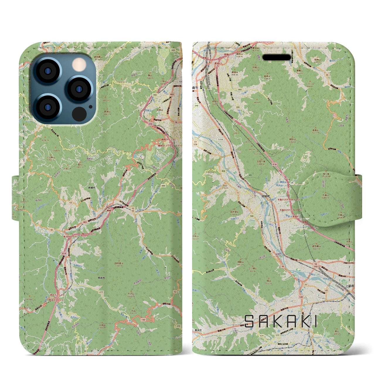 【坂城(長野県)】地図柄iPhoneケース(手帳タイプ)