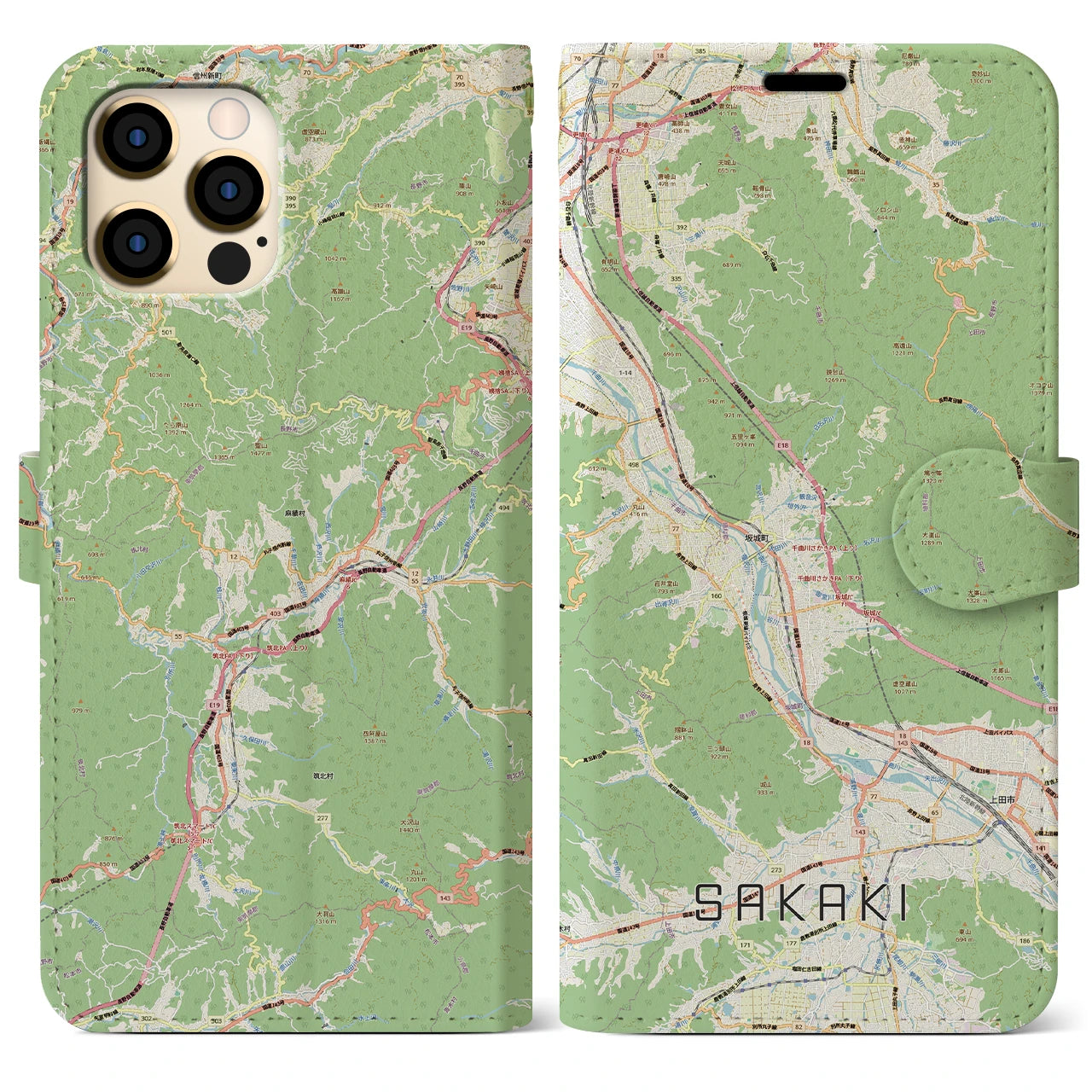 【坂城(長野県)】地図柄iPhoneケース(手帳タイプ)
