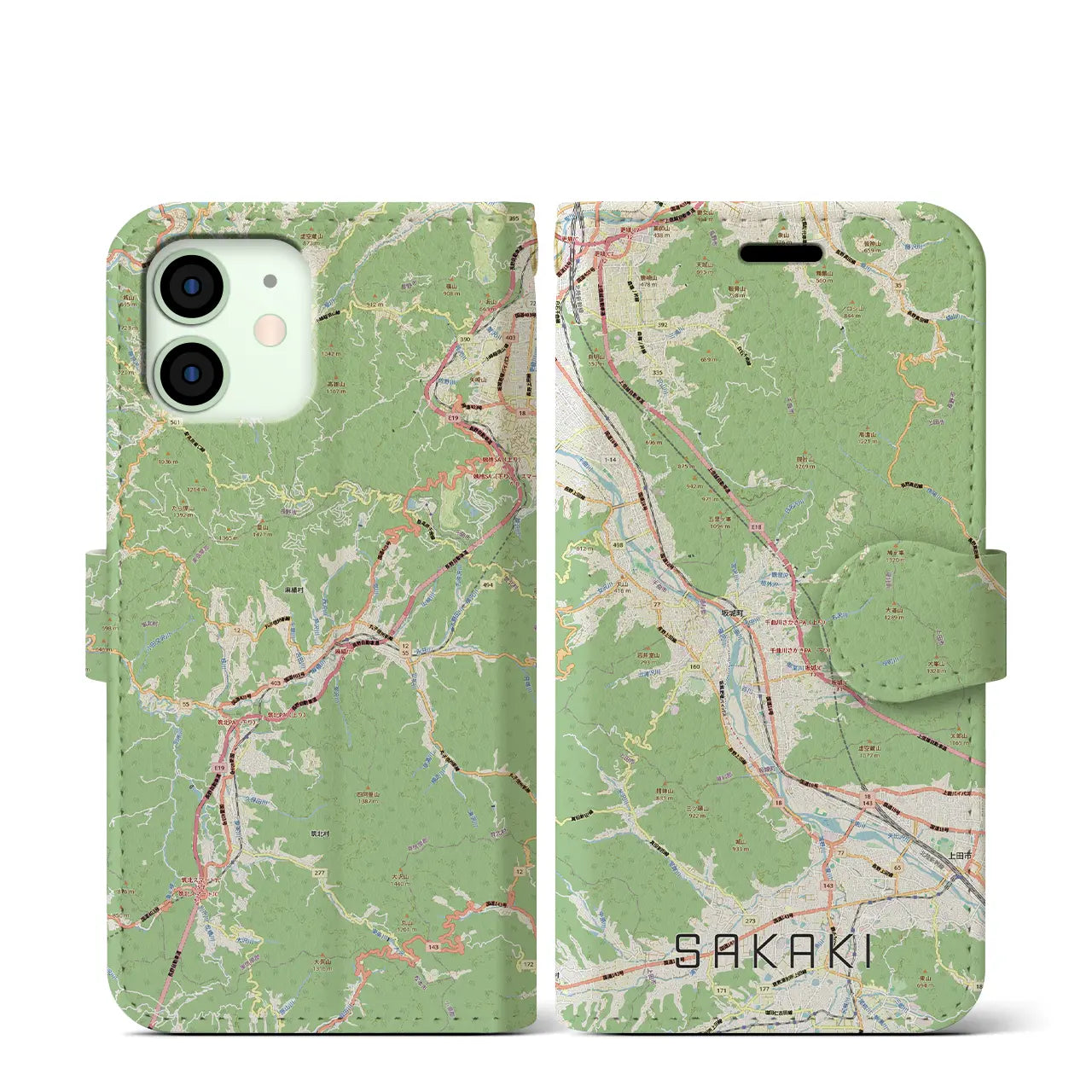 【坂城(長野県)】地図柄iPhoneケース(手帳タイプ)