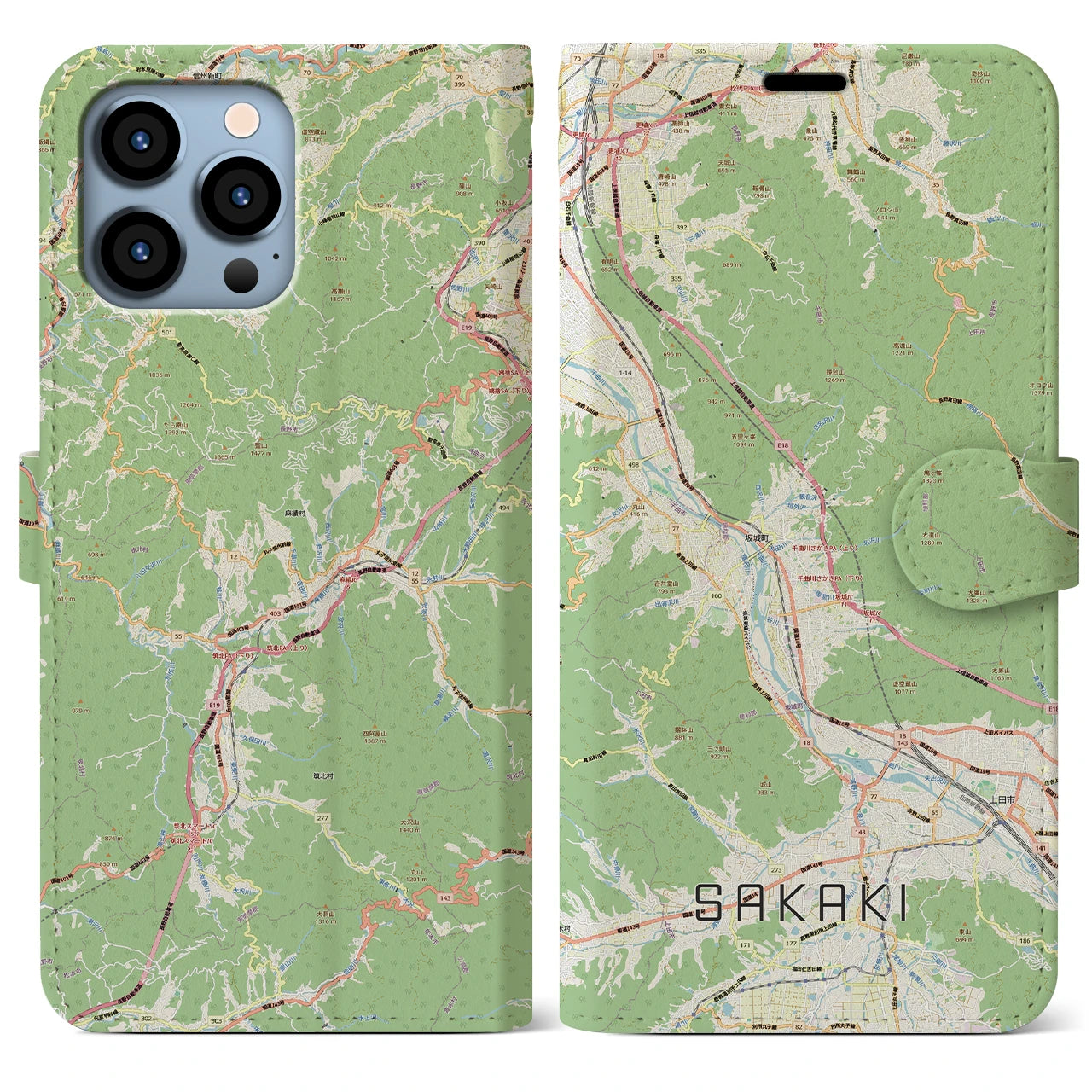 【坂城(長野県)】地図柄iPhoneケース(手帳タイプ)