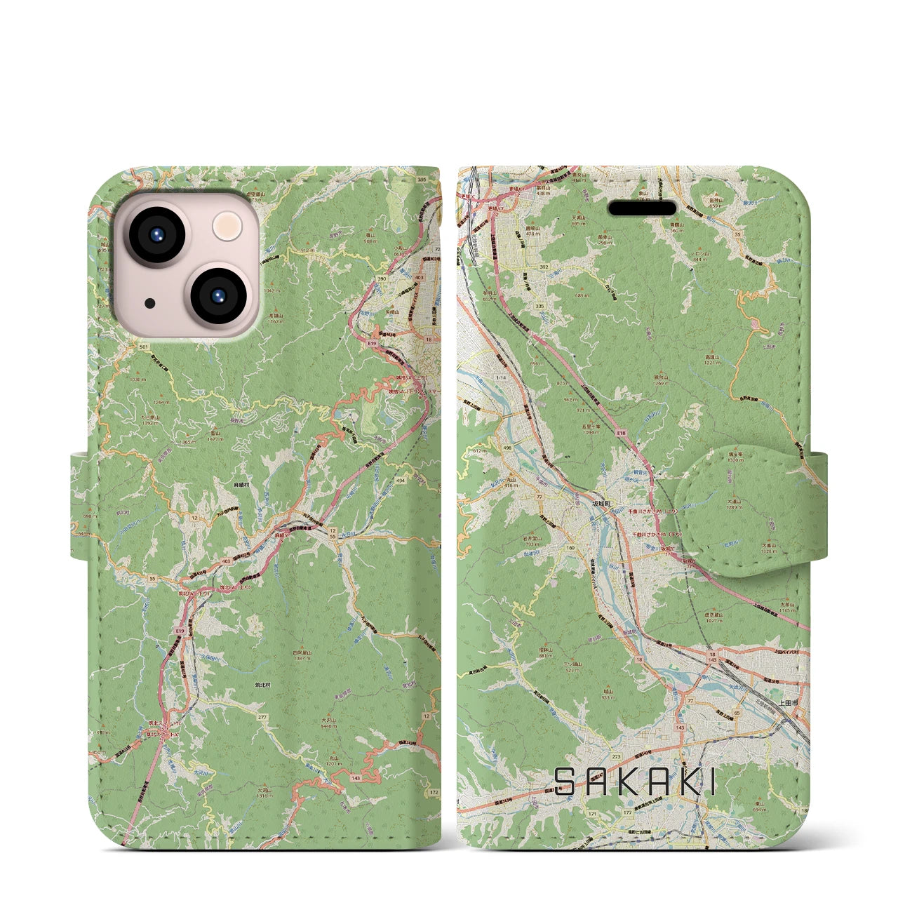 【坂城(長野県)】地図柄iPhoneケース(手帳タイプ)