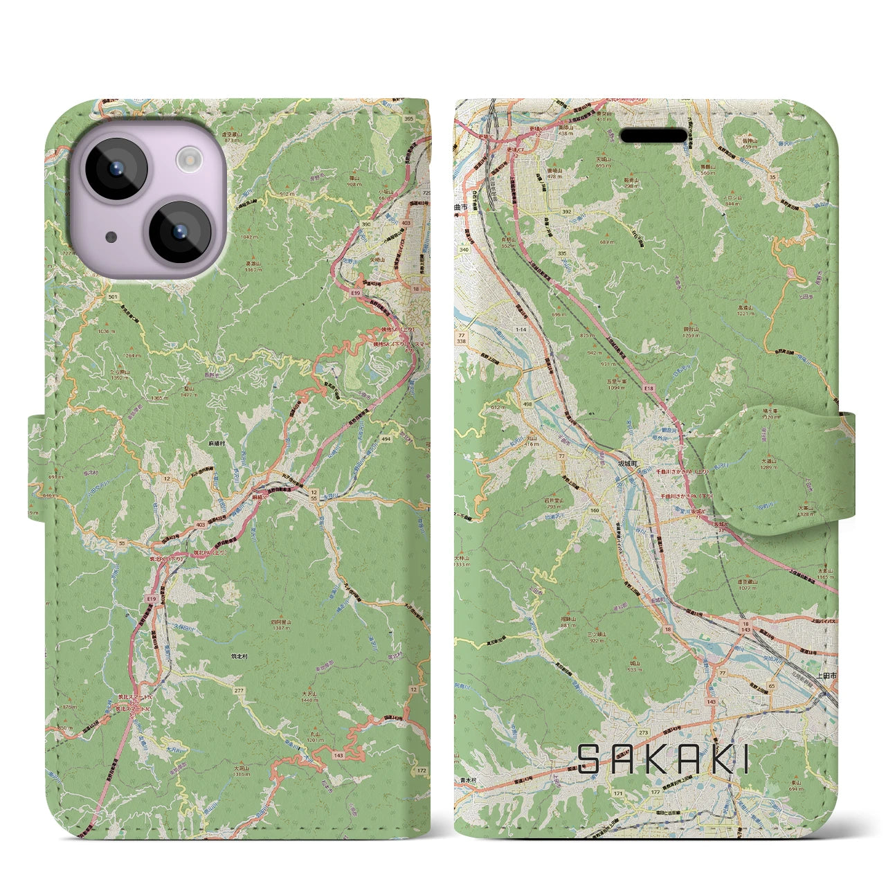 【坂城(長野県)】地図柄iPhoneケース(手帳タイプ)