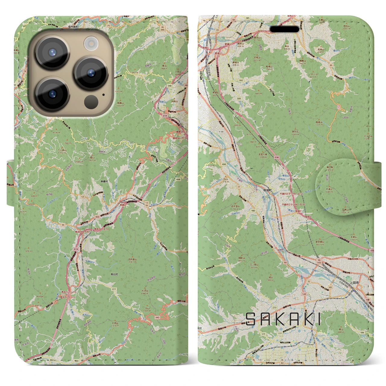 【坂城(長野県)】地図柄iPhoneケース(手帳タイプ)