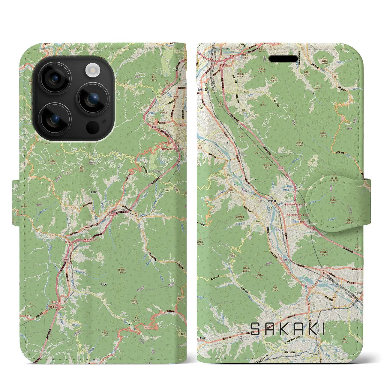 【坂城(長野県)】地図柄iPhoneケース(手帳タイプ)