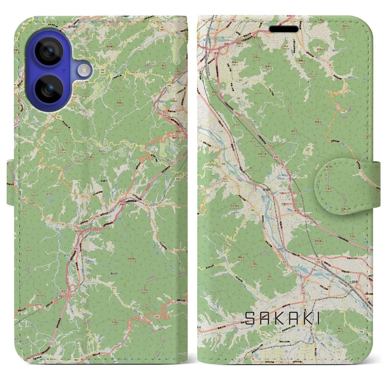 【坂城(長野県)】地図柄iPhoneケース(手帳タイプ)