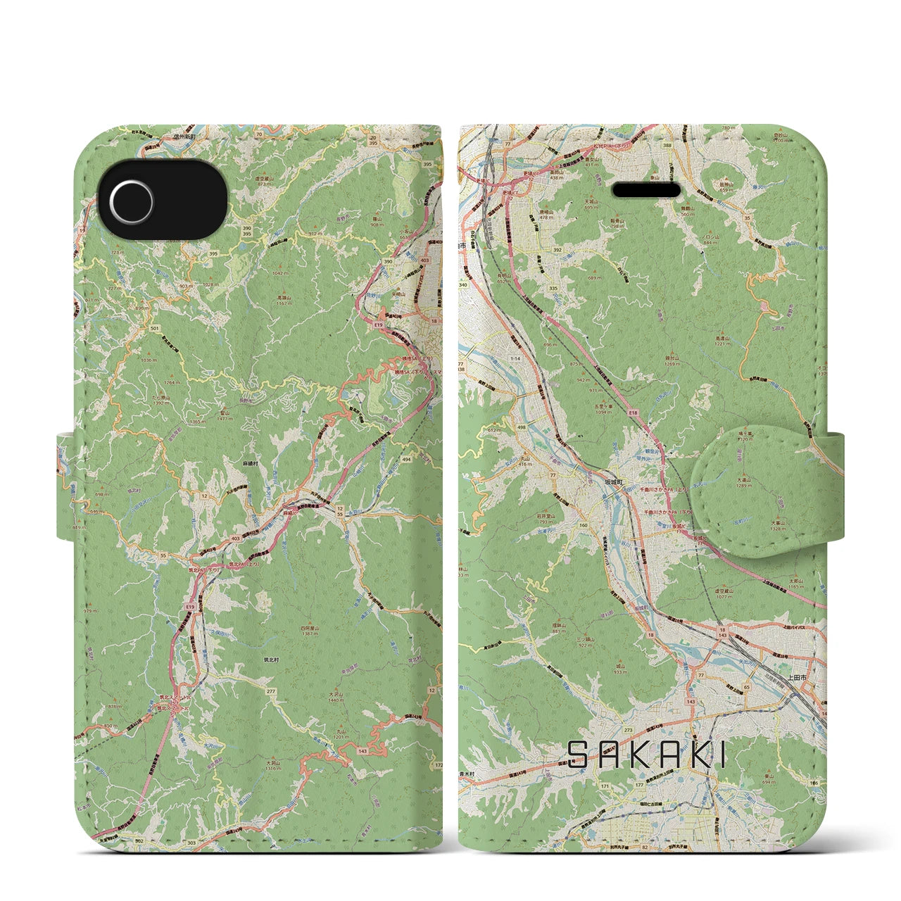 【坂城(長野県)】地図柄iPhoneケース(手帳タイプ)