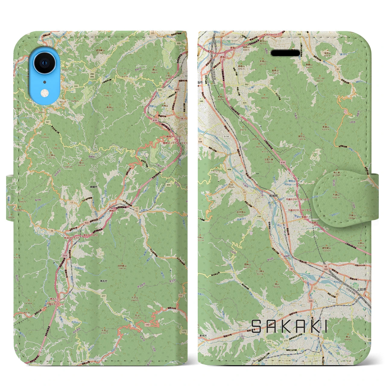 【坂城(長野県)】地図柄iPhoneケース(手帳タイプ)