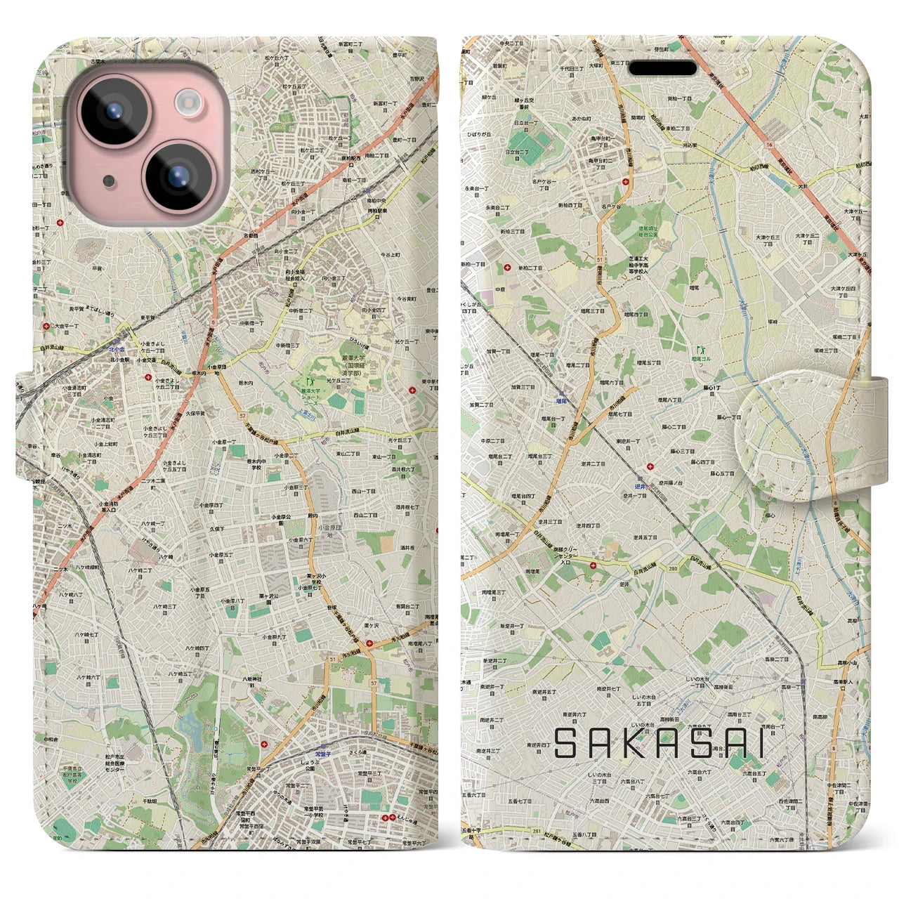 【逆井(千葉県)】地図柄iPhoneケース(手帳タイプ)