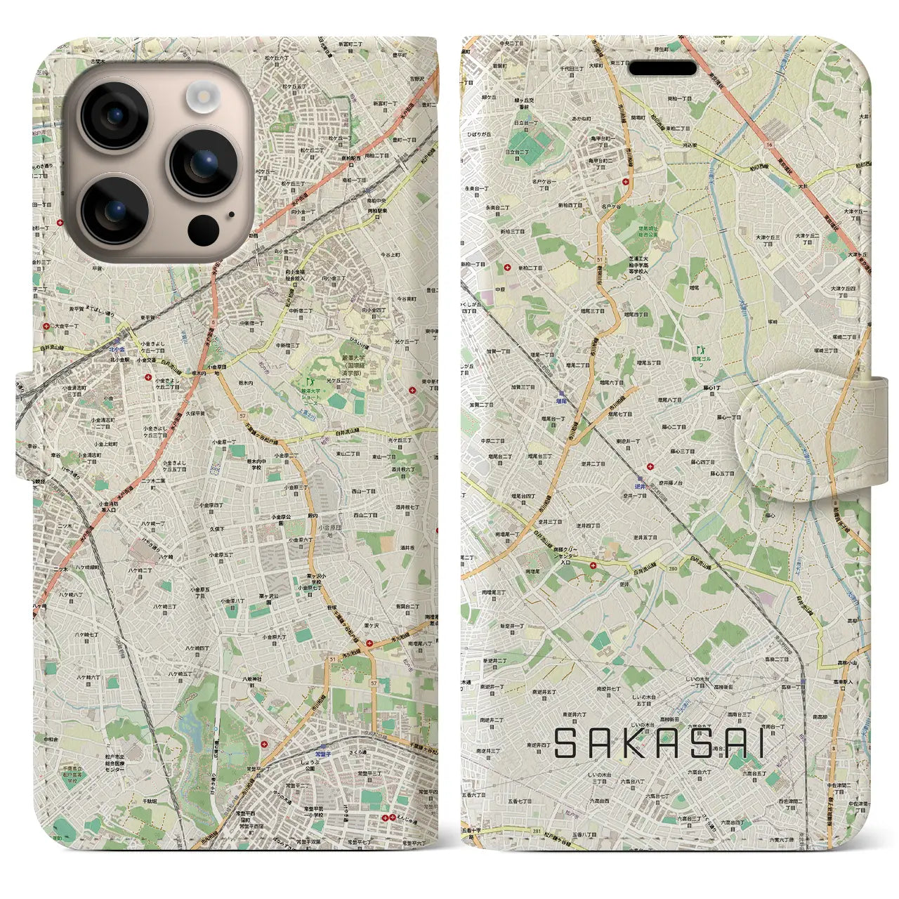 【逆井(千葉県)】地図柄iPhoneケース(手帳タイプ)