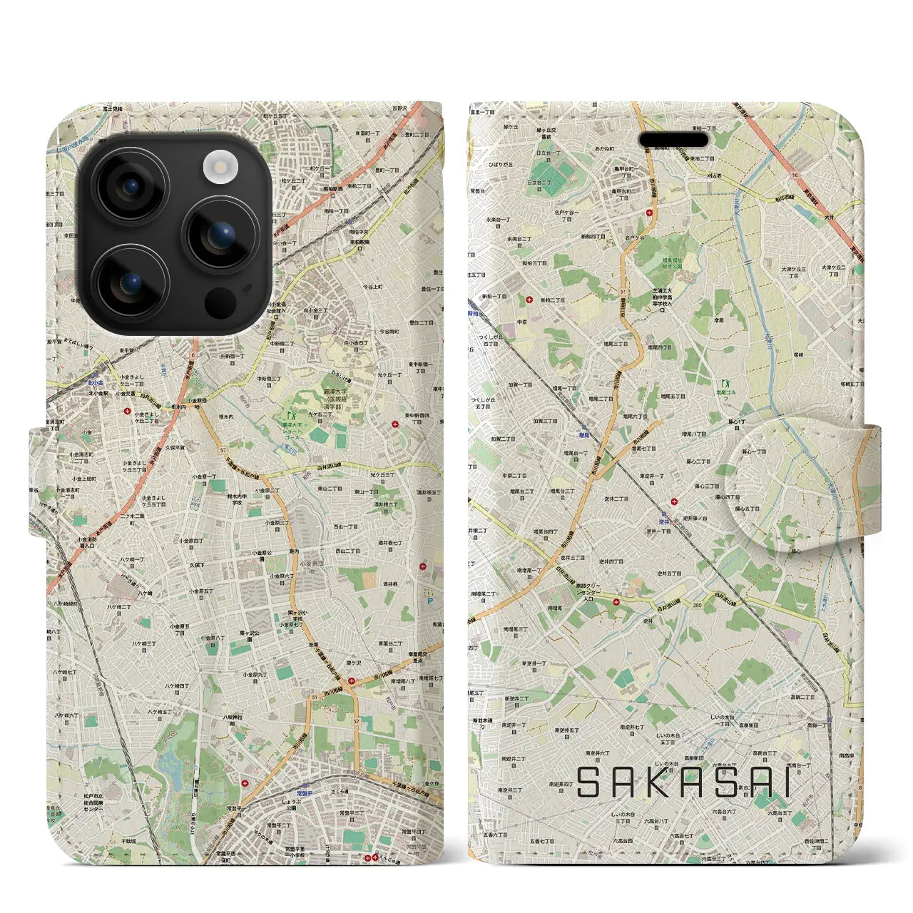 【逆井(千葉県)】地図柄iPhoneケース(手帳タイプ)