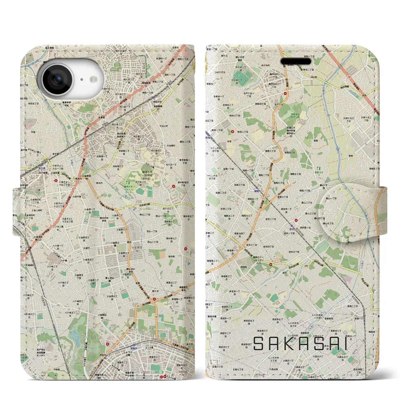 【逆井(千葉県)】地図柄iPhoneケース(手帳タイプ)