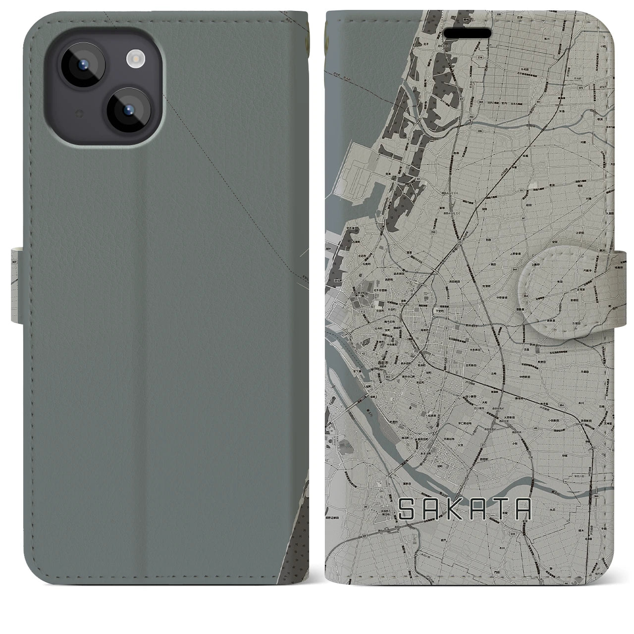 【酒田(山形県)】地図柄iPhoneケース(手帳タイプ)