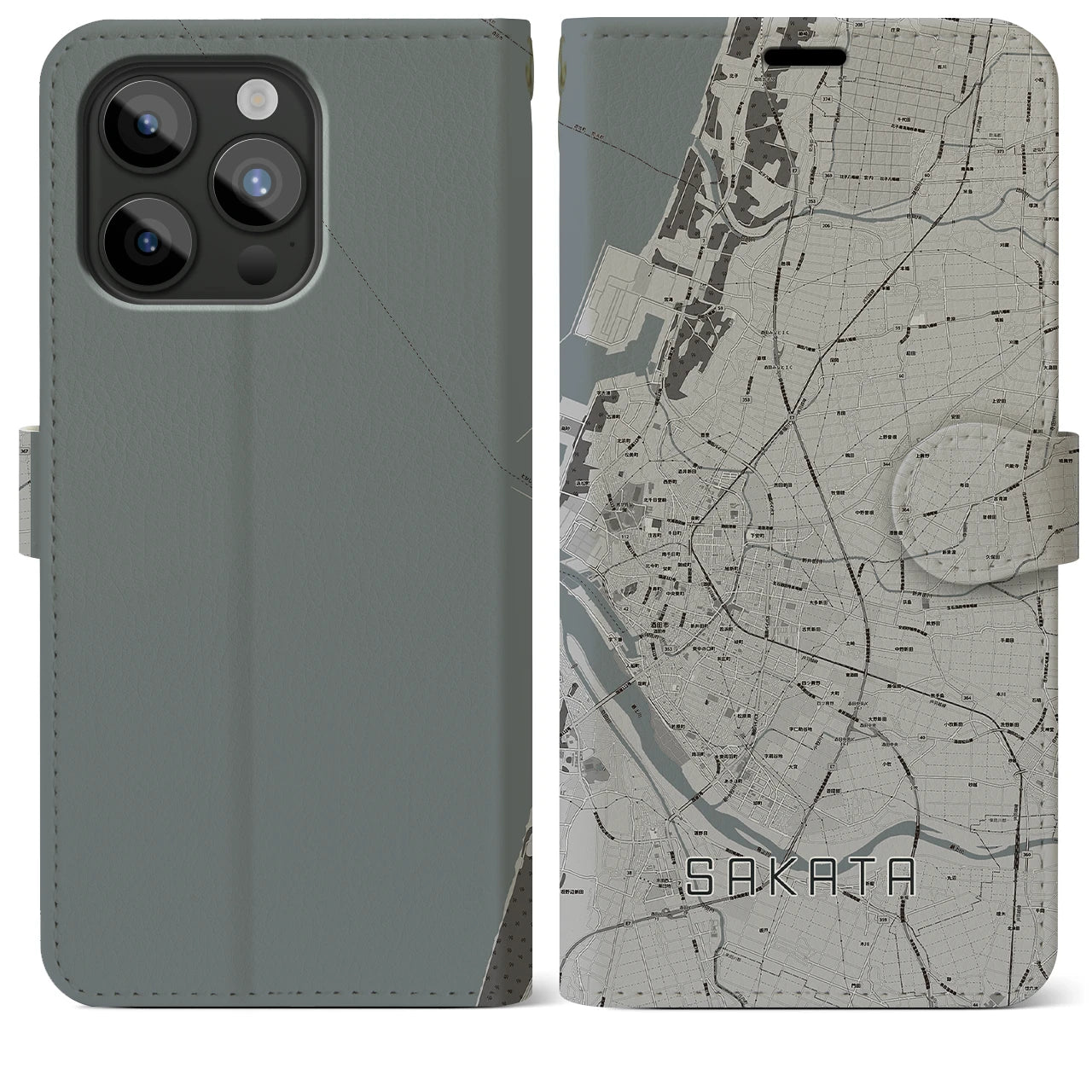 【酒田(山形県)】地図柄iPhoneケース(手帳タイプ)