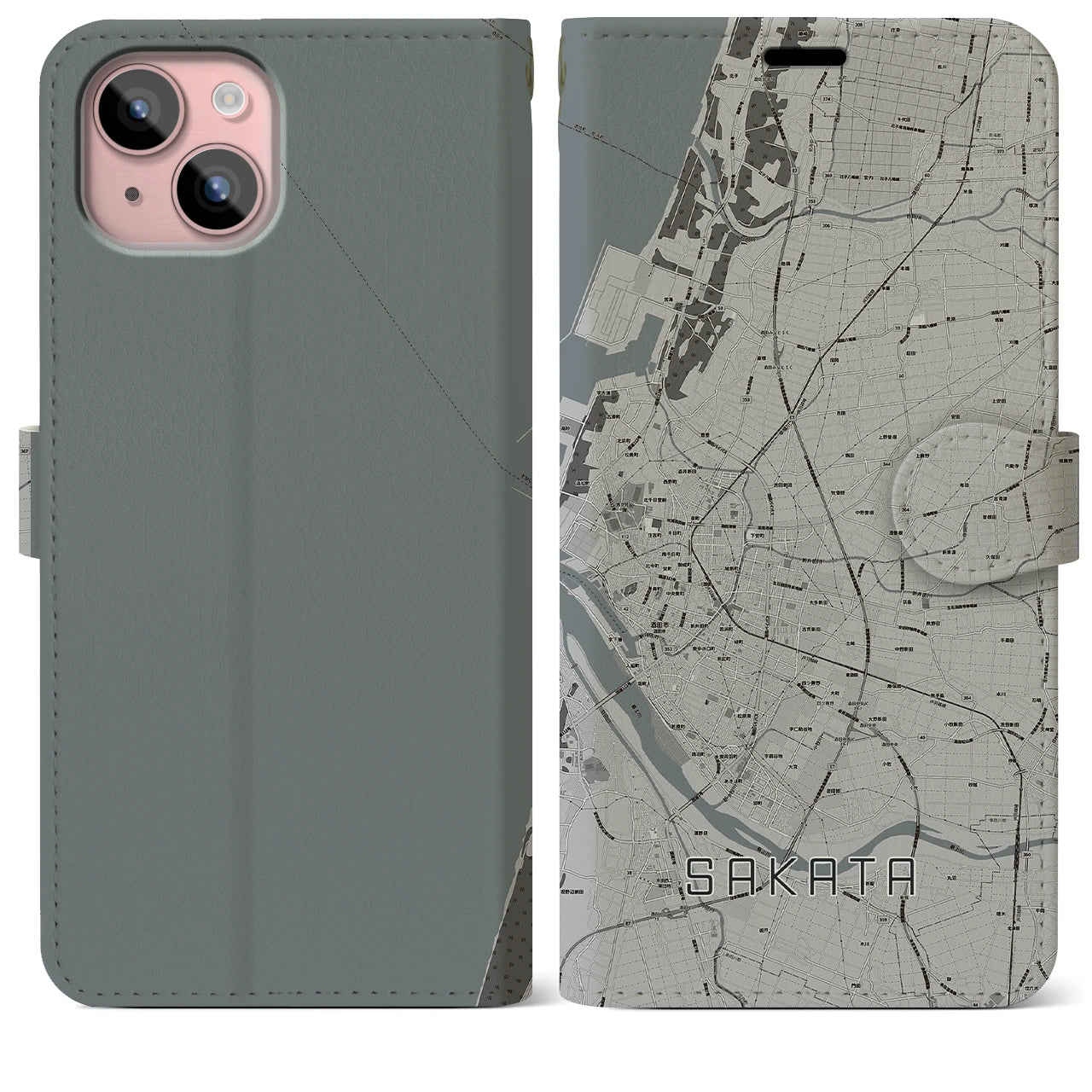 【酒田(山形県)】地図柄iPhoneケース(手帳タイプ)
