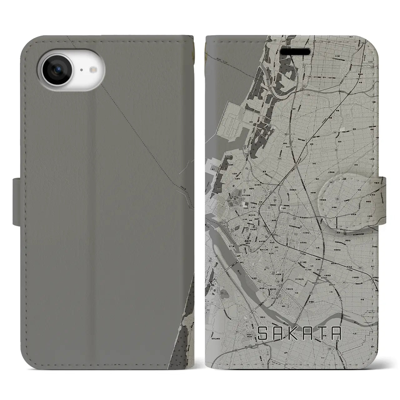 【酒田(山形県)】地図柄iPhoneケース(手帳タイプ)