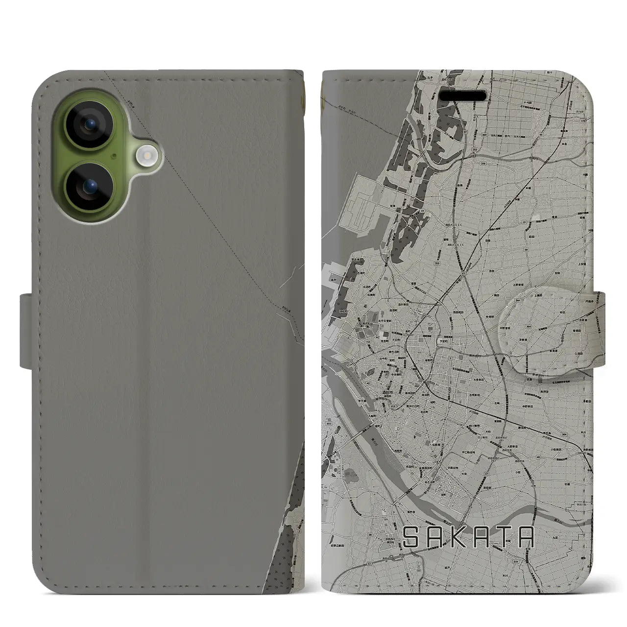 【酒田(山形県)】地図柄iPhoneケース(手帳タイプ)