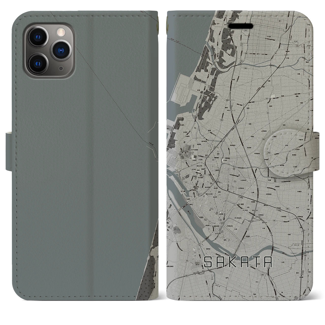 【酒田(山形県)】地図柄iPhoneケース(手帳タイプ)