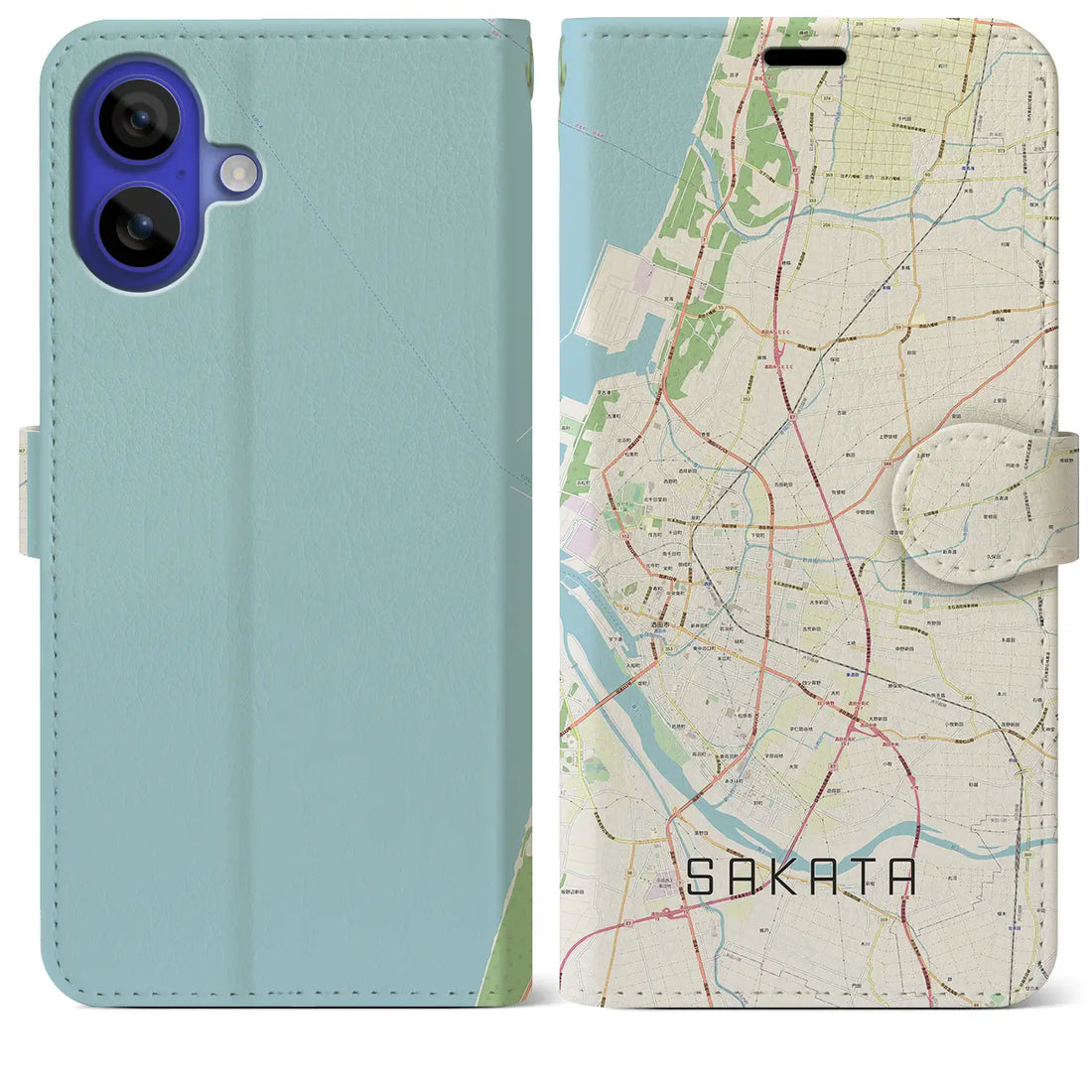 【酒田(山形県)】地図柄iPhoneケース(手帳タイプ)ナチュラル・iPhone 16 Pro Max 用