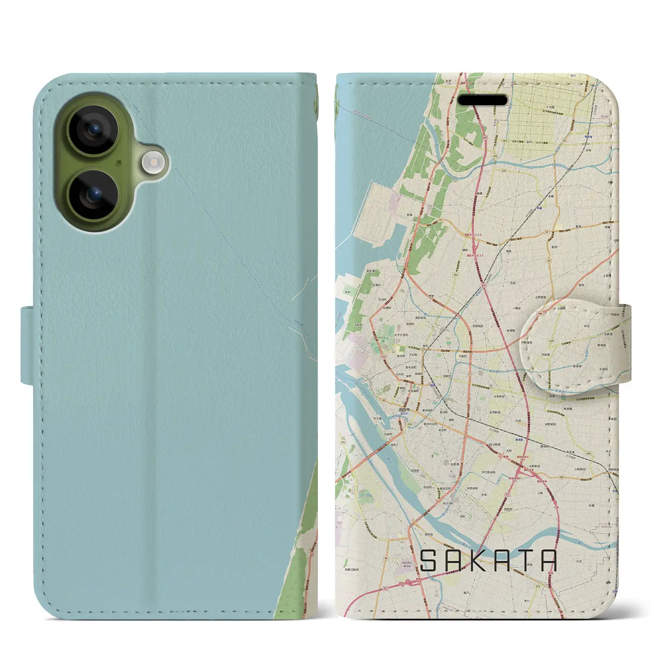 【酒田(山形県)】地図柄iPhoneケース(手帳タイプ)ナチュラル・iPhone 17 Pro Max 用