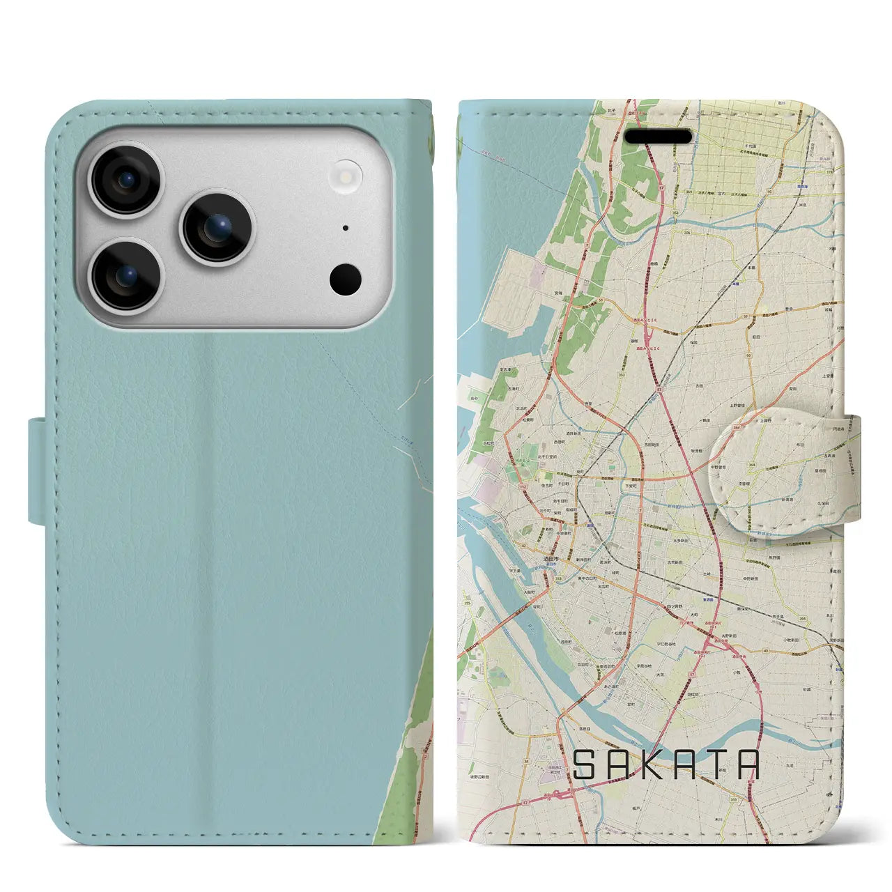 【酒田(山形県)】地図柄iPhoneケース(手帳タイプ)