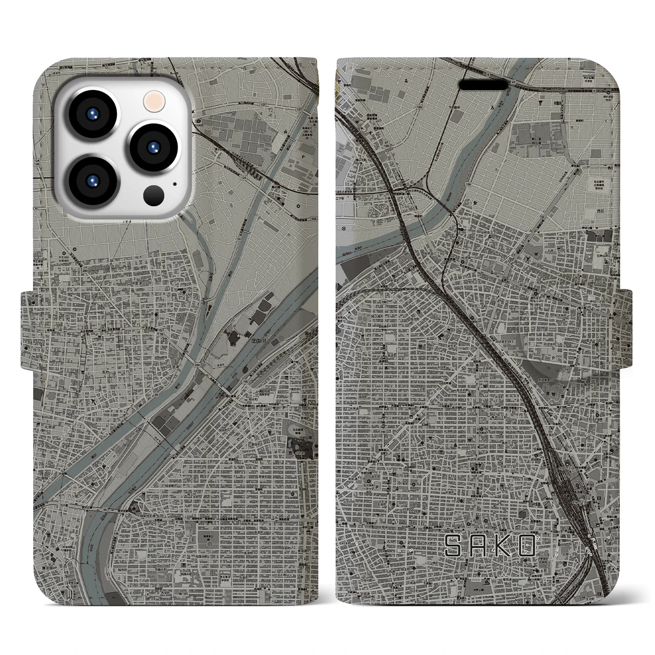 【栄生(愛知県)】地図柄iPhoneケース(手帳タイプ)