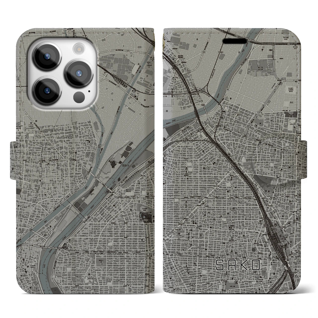 【栄生(愛知県)】地図柄iPhoneケース(手帳タイプ)