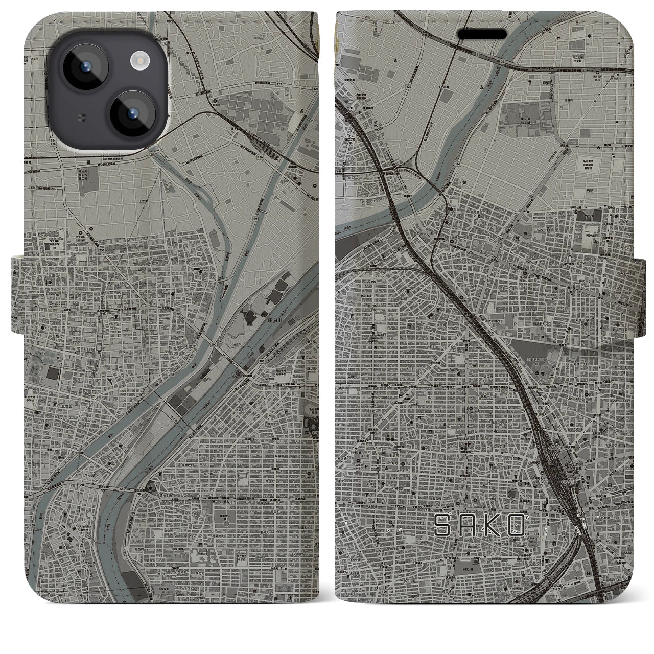 【栄生(愛知県)】地図柄iPhoneケース(手帳タイプ)