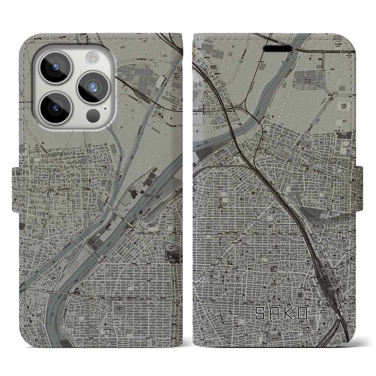 【栄生(愛知県)】地図柄iPhoneケース(手帳タイプ)