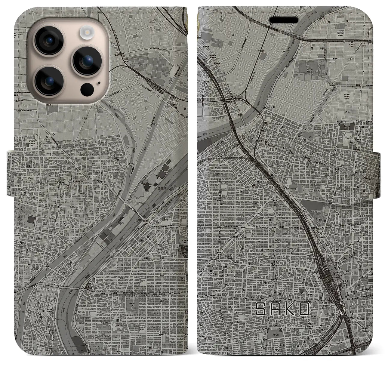 【栄生(愛知県)】地図柄iPhoneケース(手帳タイプ)